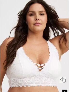 Lace Bralette with Crisscross Front - White